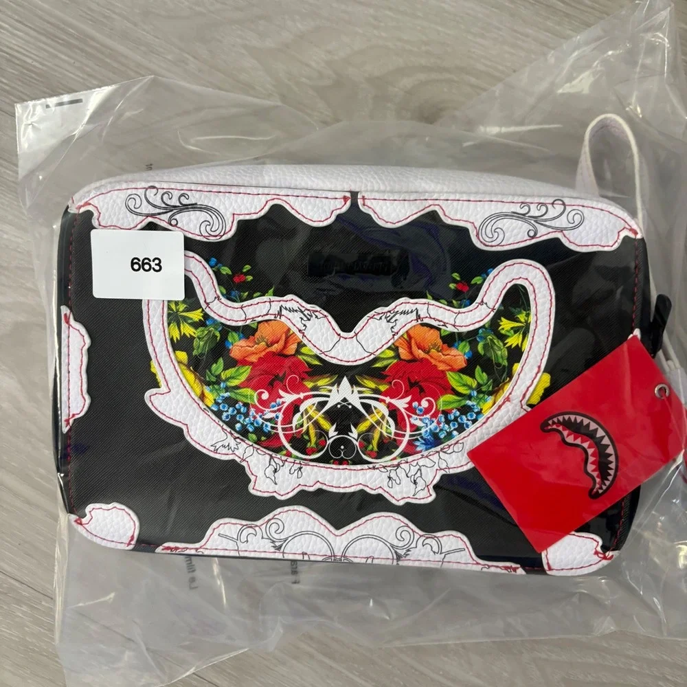Sprayground Bag Women Limited Edition Floral Shark Mouth Toiletry Bag Wristlet